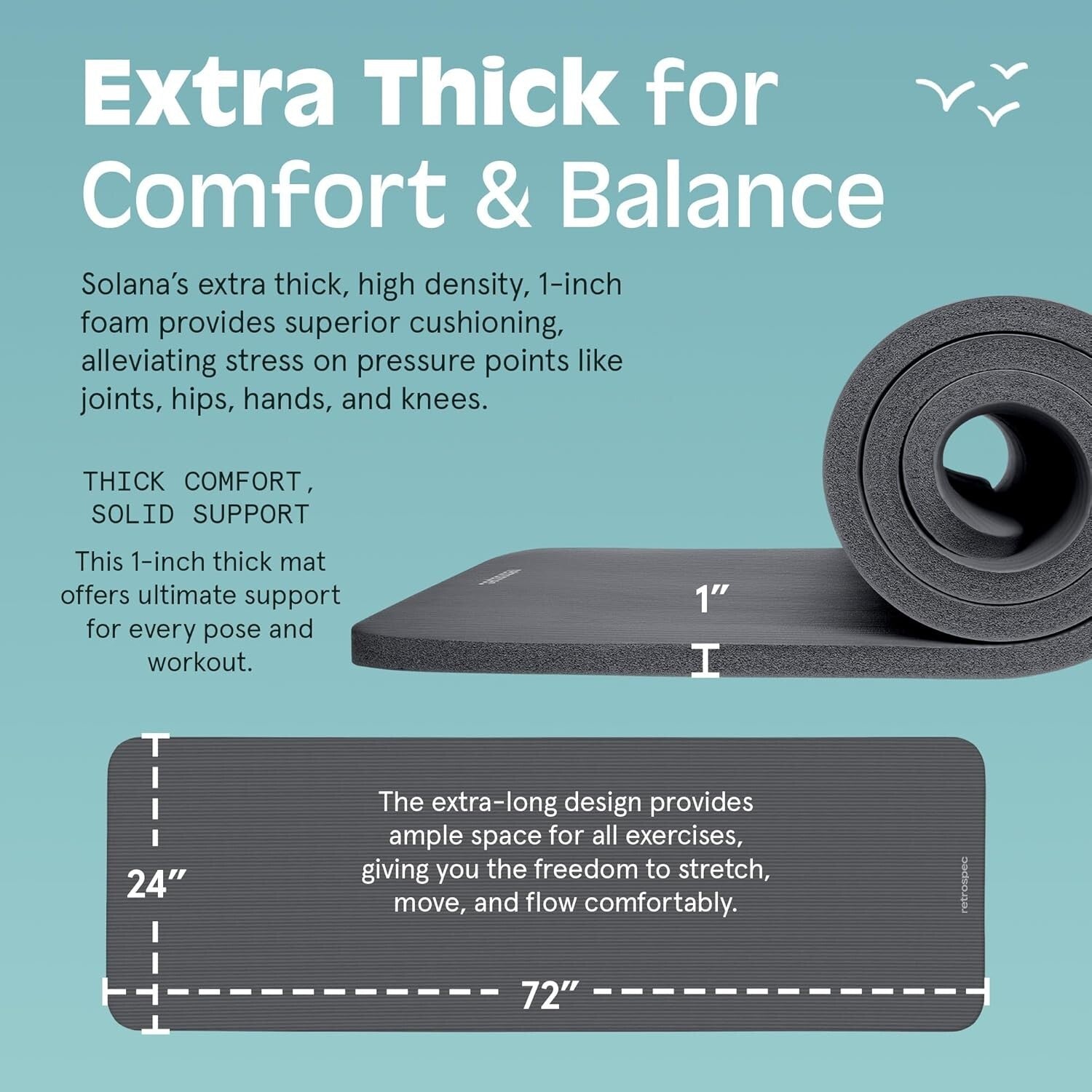 Durable 1 Inch Thick Yoga Mat with Carry Strap - Perfect for Home & Studio Use