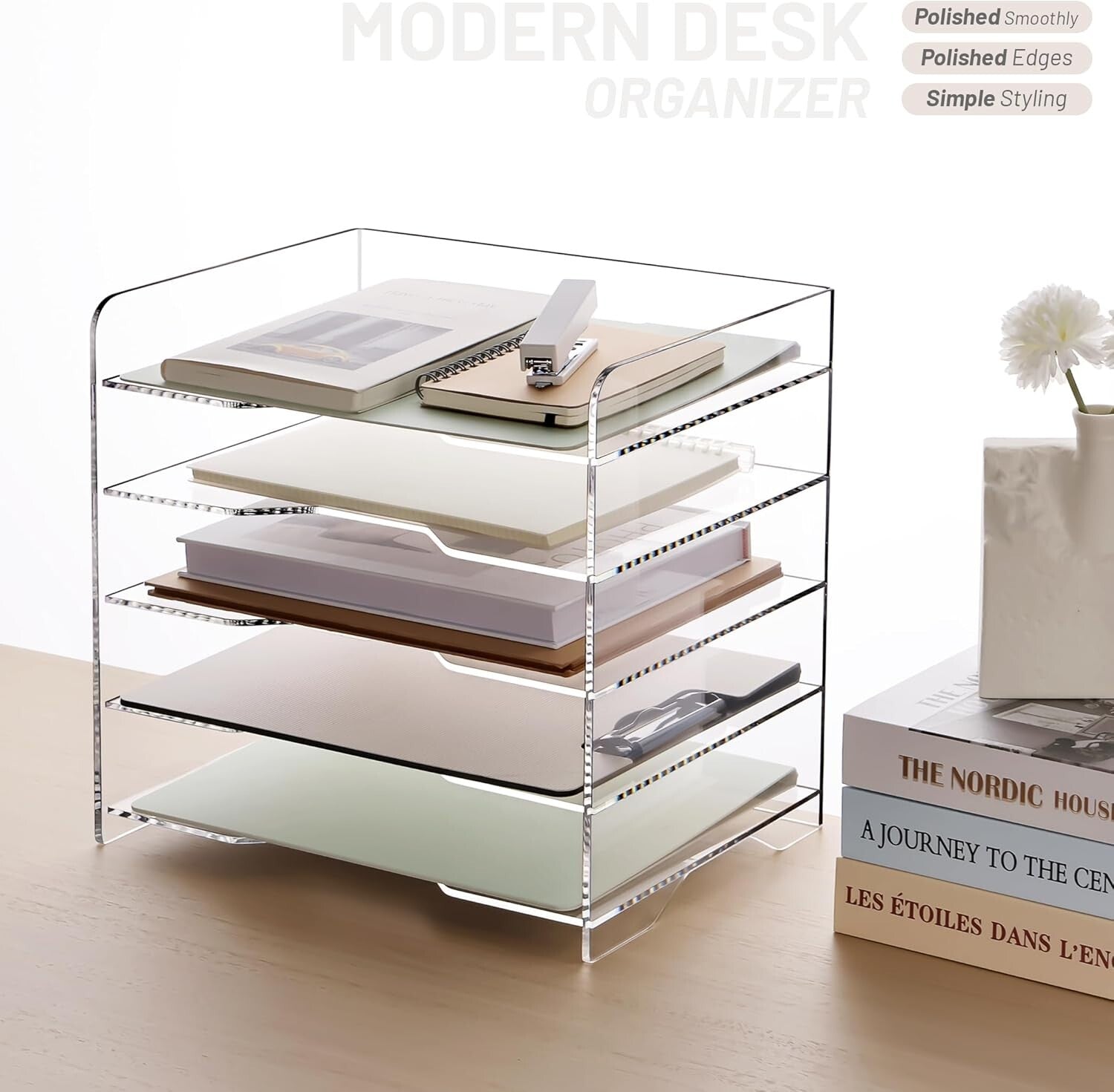 Robust 5-Tier Letter Tray Organizer with Portable Handles for Effortless Access