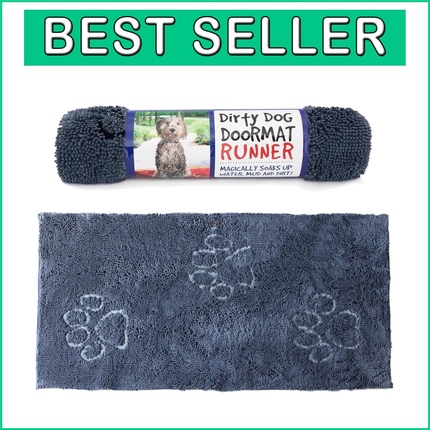 Versatile Machine Washable Doormat for Dogs - Absorbent Mist Grey Rug, 60" X 30"