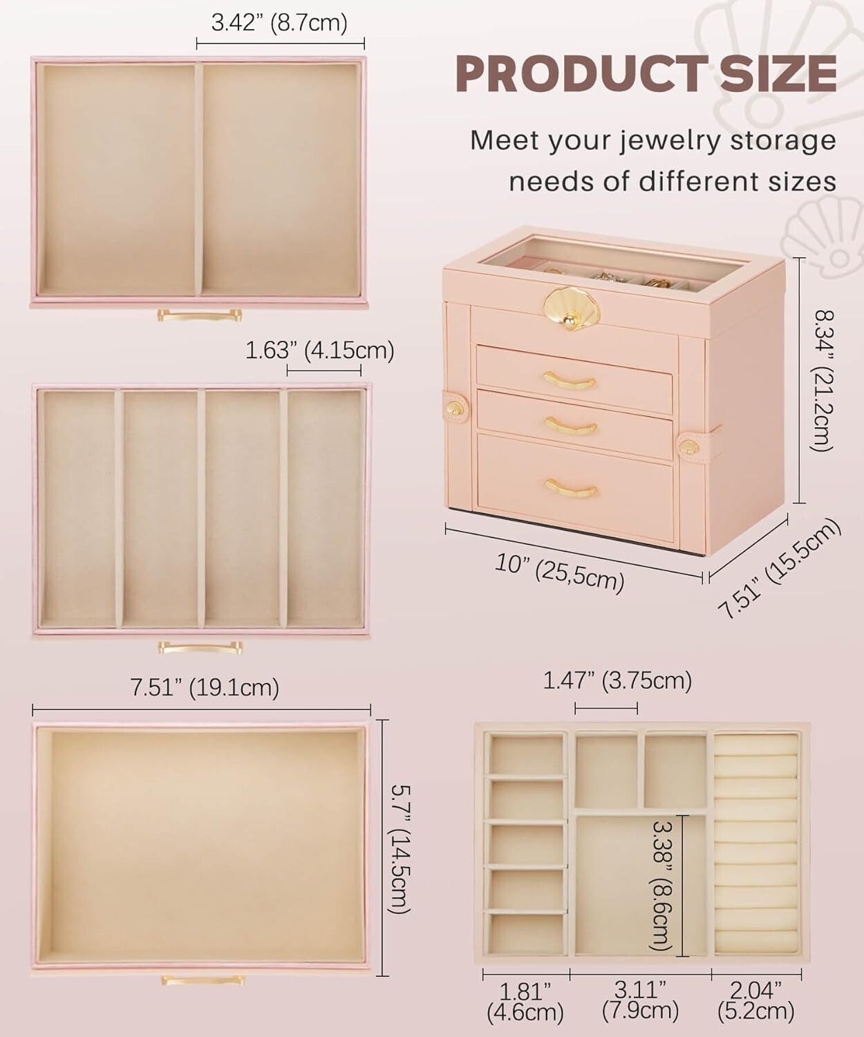 Elegant 3-Drawer Jewelry Holder in Peach Pink – Perfect Gift for All Occasions