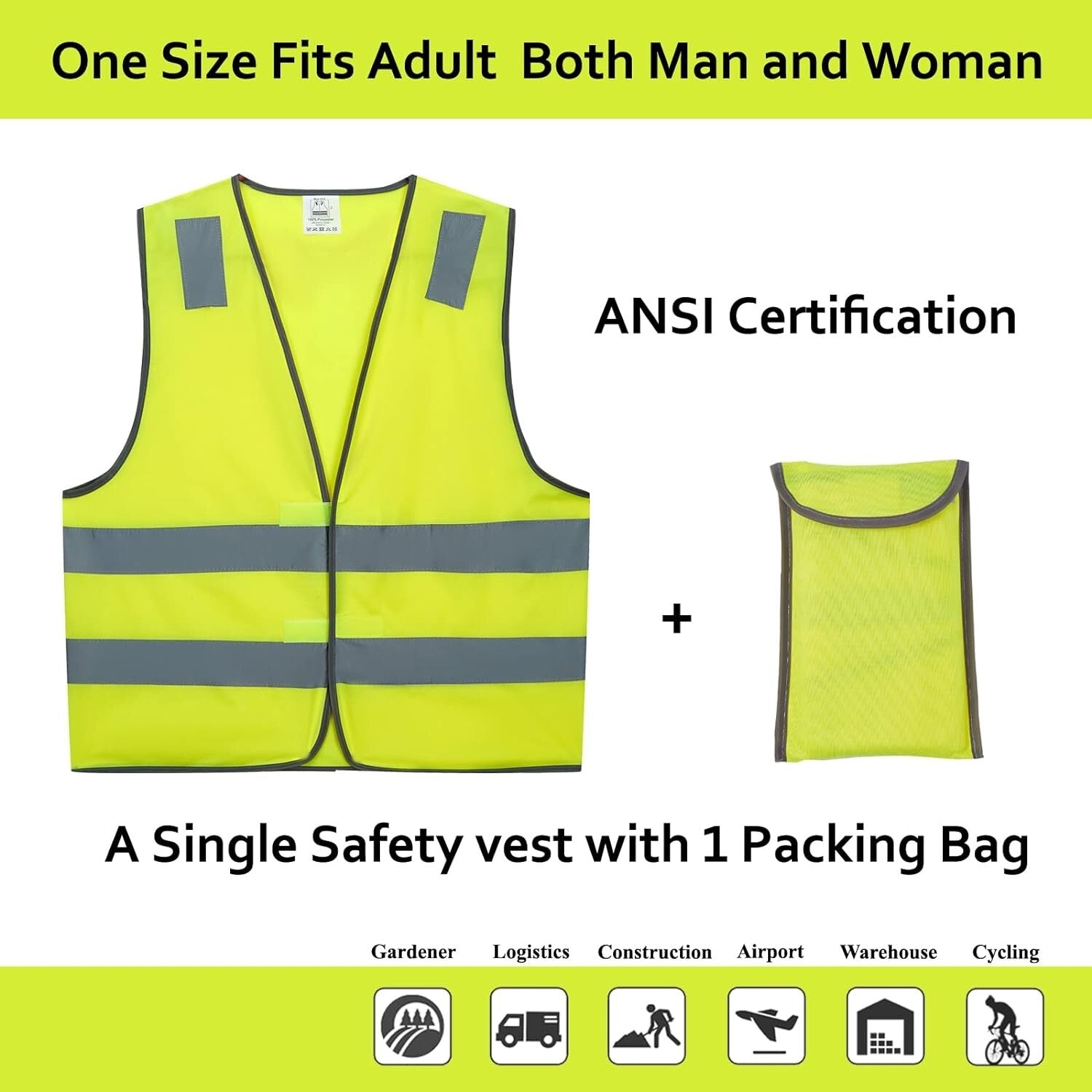 20 Pack Yellow Reflective Safety Vests - ANSI Class 2 High Visibility Gear