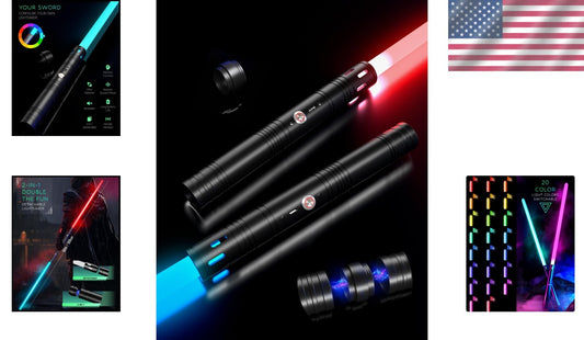 Dueling Lightsaber Toy - 20 Colors & Sounds, Rechargeable for Kids & Adults
