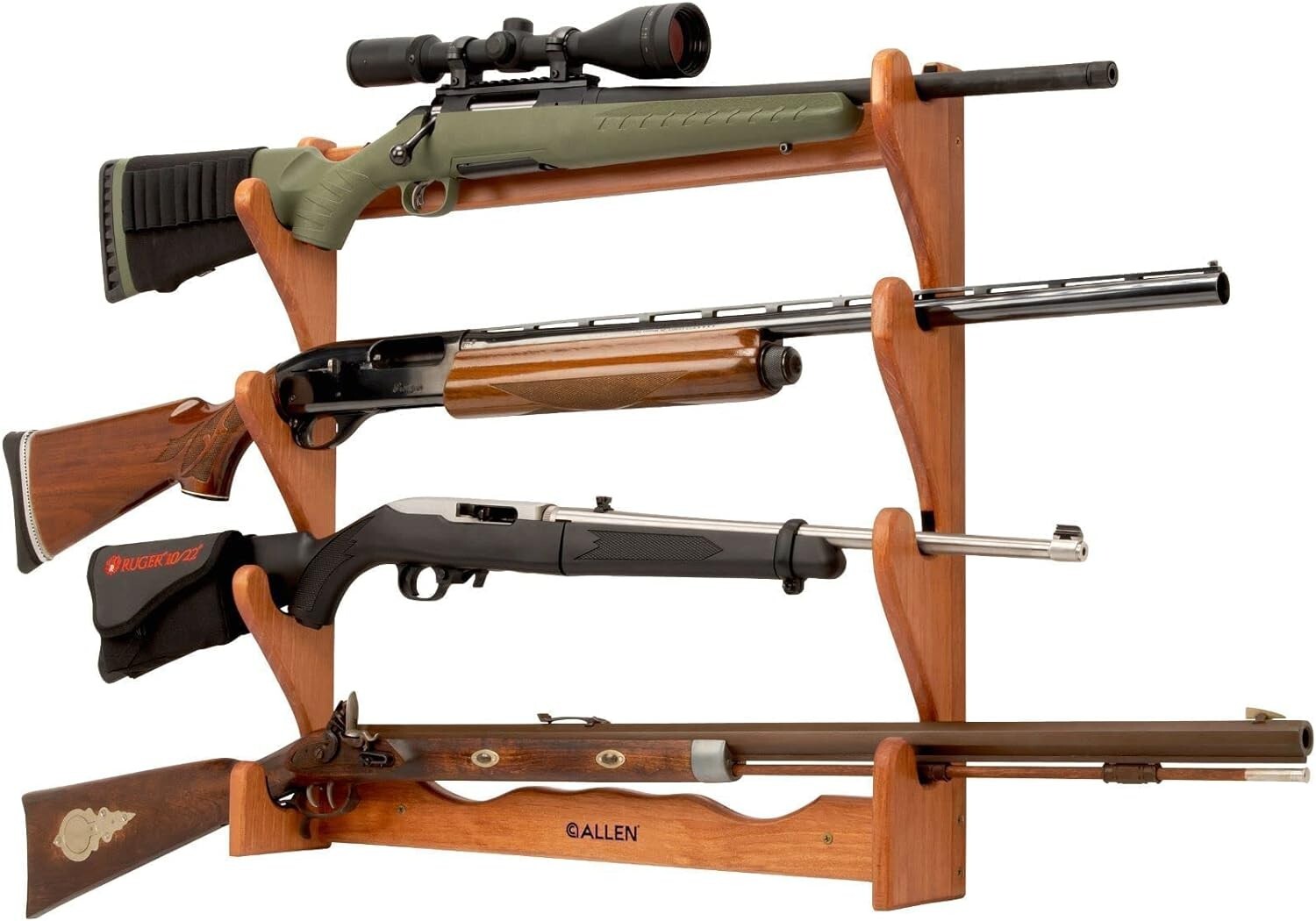 Contemporary Indoor Gun Rack - Holds 2-4 Rifles/Shotguns with Protective Liner