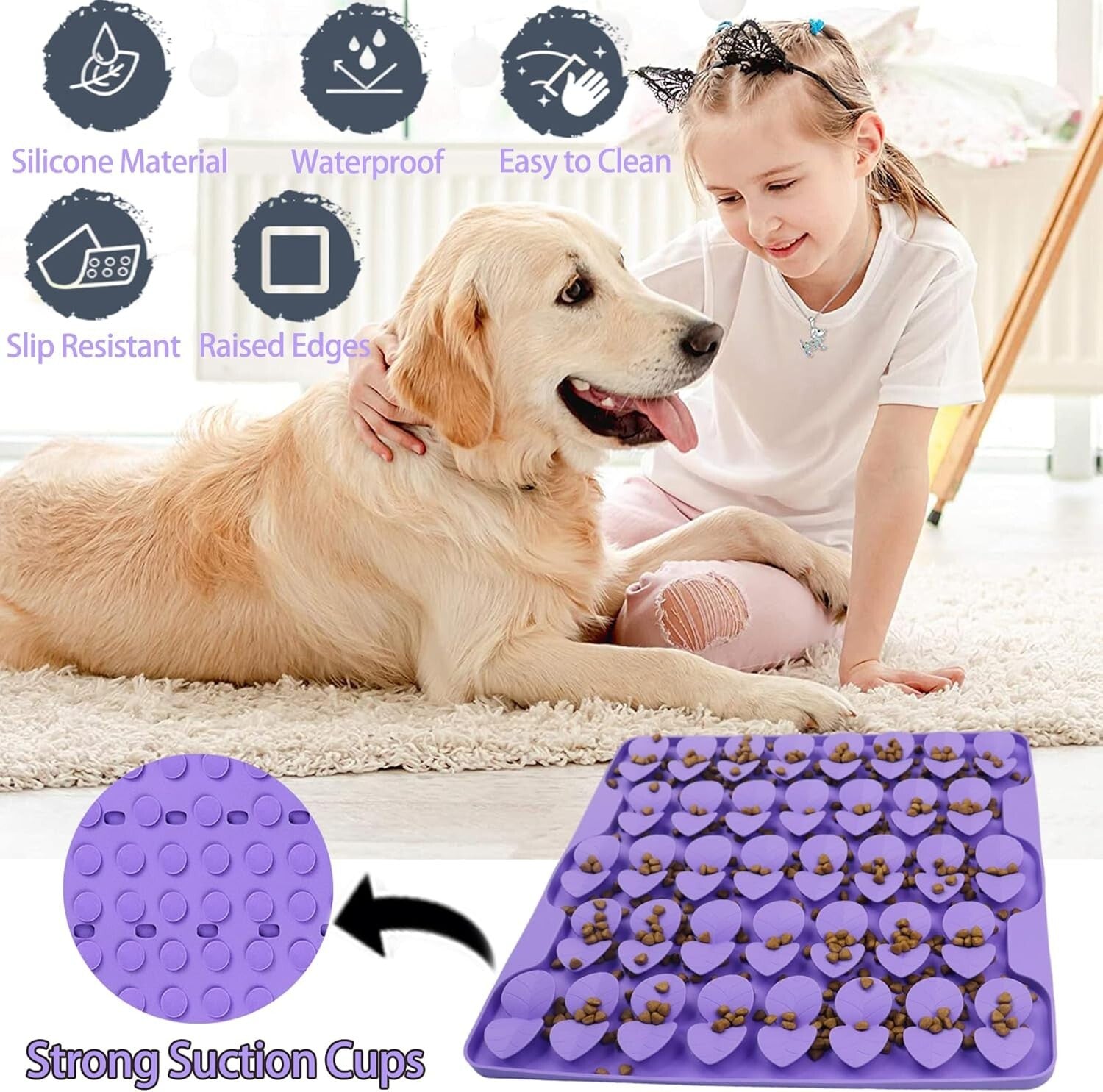 Interactive Snuffle Mat for Large Dogs - Silicone Slow Feeder, 16.3”X16.3”
