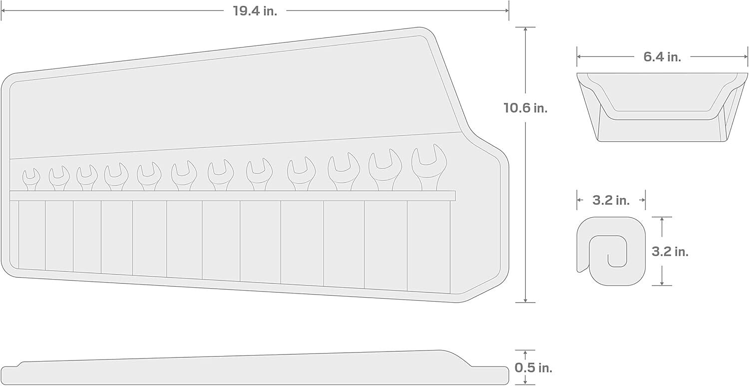 Efficient Stubby Wrench Set (8-19 mm) - 12-Piece with Roll-Up Storage Pouch