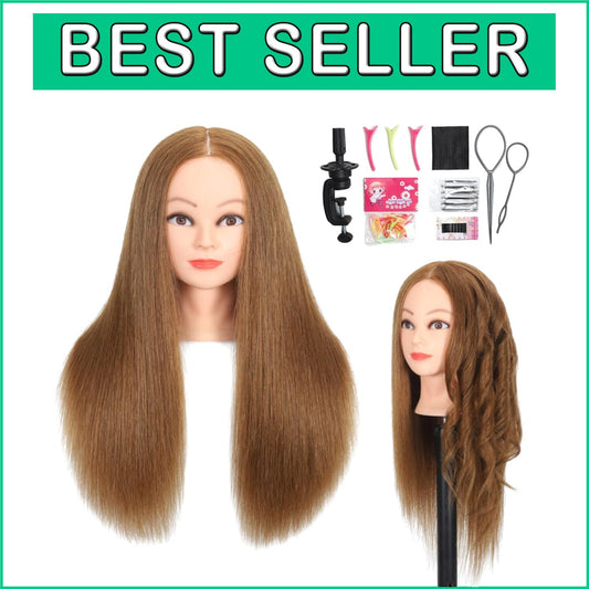 Cosmetology Mannequin Head in Light Brown - 100% Human Hair, Perfect for Styling