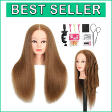 Load image into Gallery viewer, Cosmetology Mannequin Head in Light Brown - 100% Human Hair, Perfect for Styling