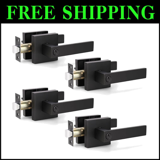 Durable Zinc Alloy Matte Black Door Handles - 4 Pack for Bedrooms & Bathrooms