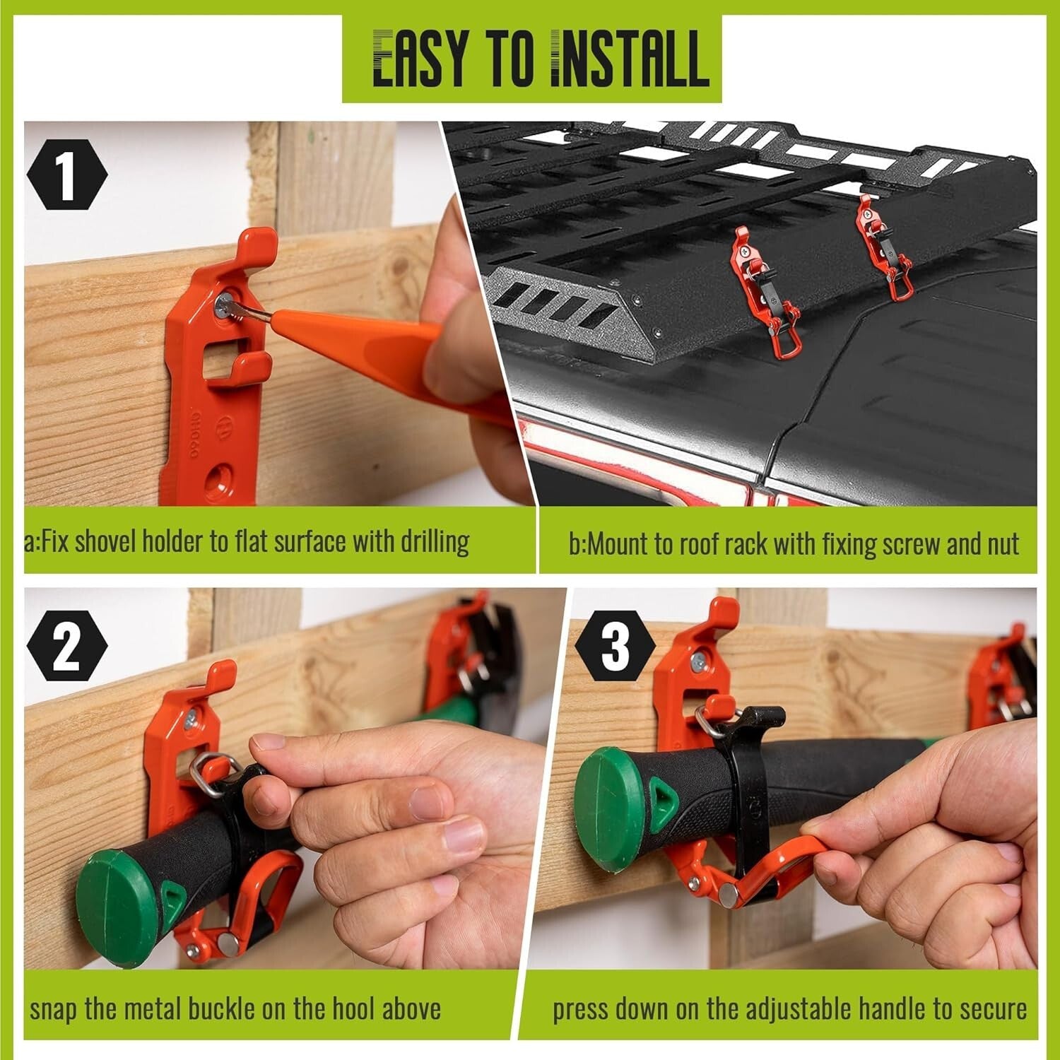 Durable 6-Piece Shovel Mounts for Trucks - Versatile Roof Rack Storage Solution