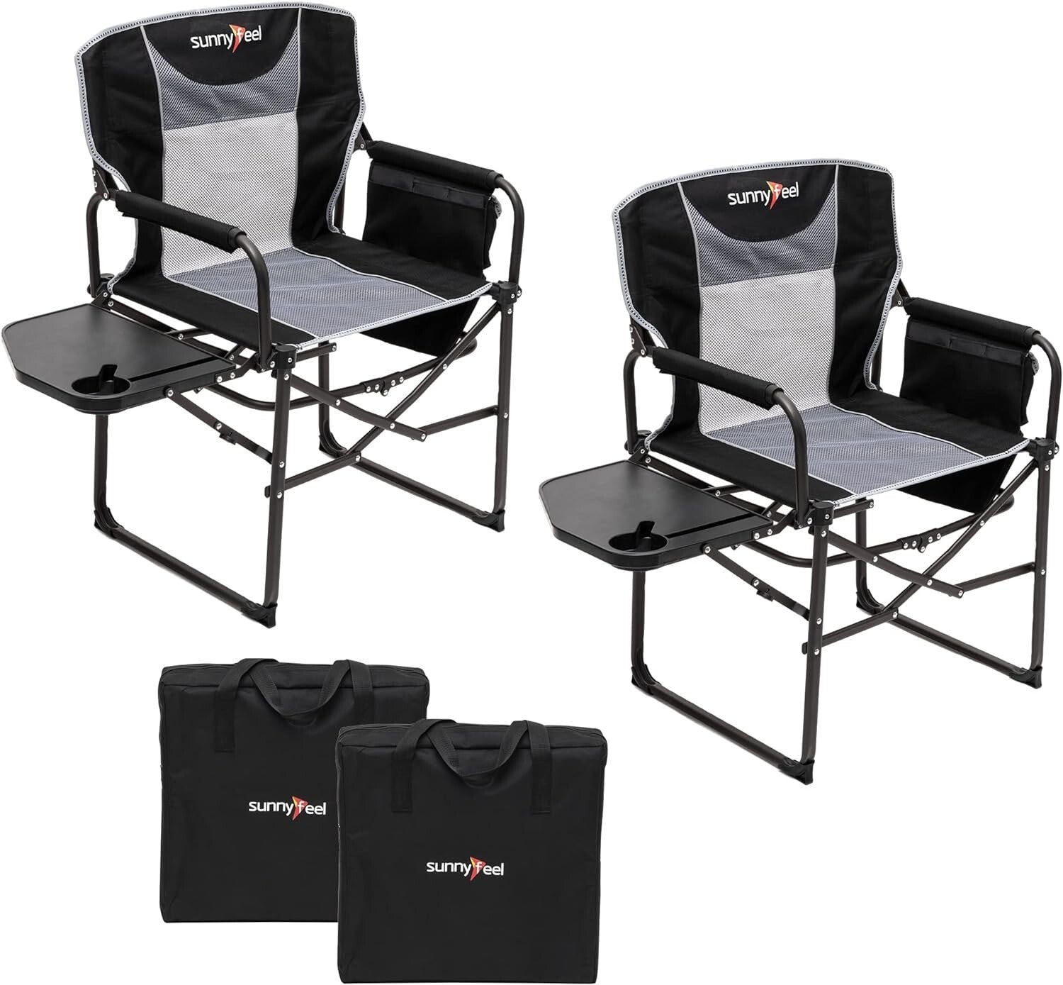 Heavy-Duty X-Large Portable Camping Directors Chair with Side Table & Cup Holder
