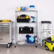 Load image into Gallery viewer, Mobile 4-Tier Chrome Wire Shelving Unit - Perfect for Kitchen and Garage
