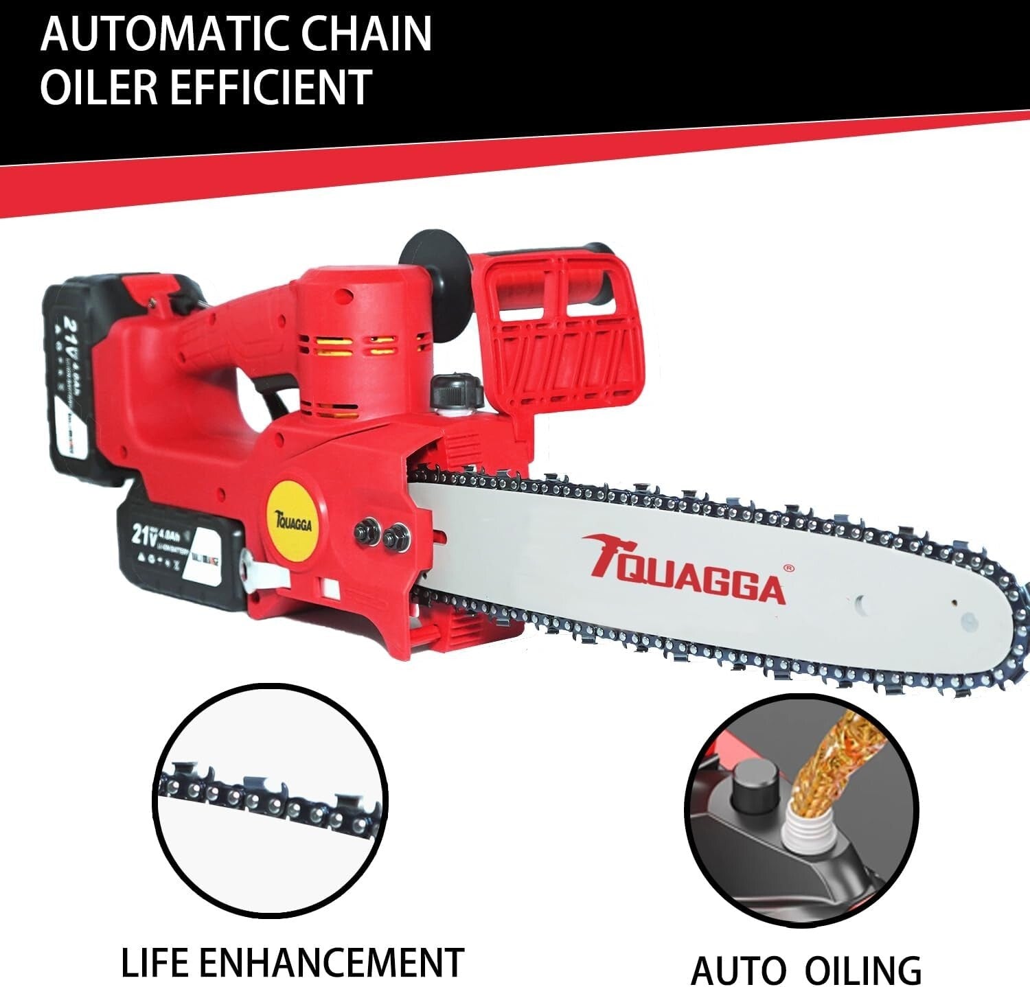 Lightweight 1500W Battery Chainsaw with Dual 21V Batteries - Compact Design
