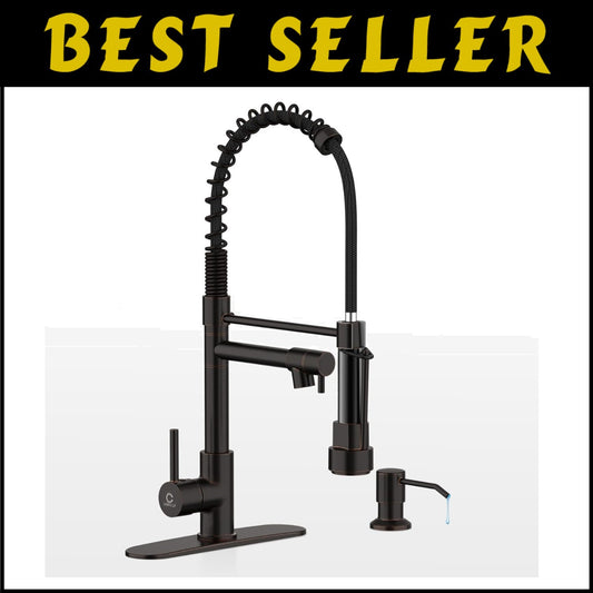 Elegant Oil Rubbed Bronze Kitchen Faucet with Soap Dispenser & Pull Down Sprayer
