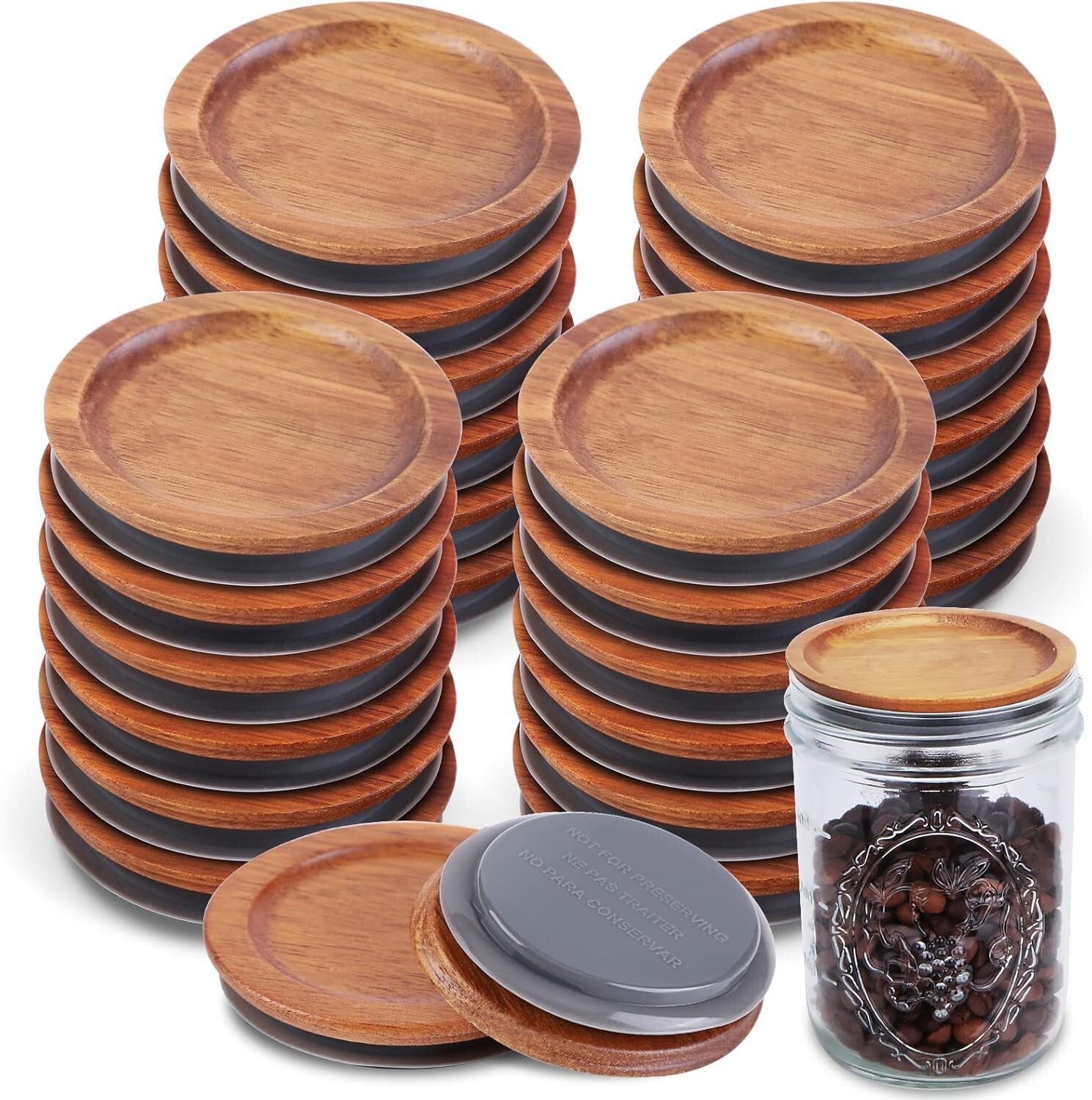 Elegant Bamboo Mason Jar Lids - 24 Pack for Organizing & Freshness Preservation