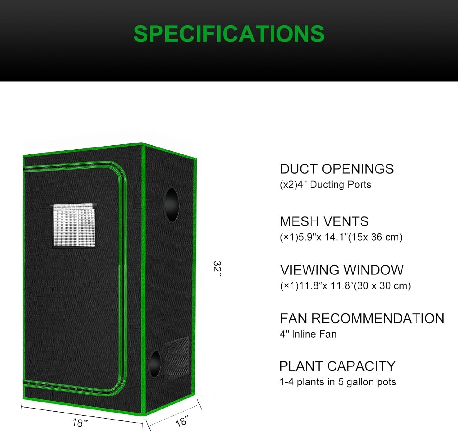 Flexible Mini Grow Tent 18”x18”x32” - Perfect for Indoor Spaces and Plant Care