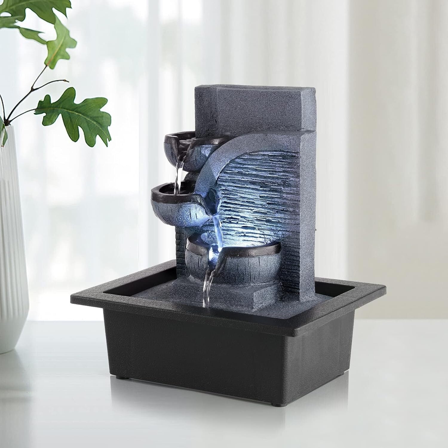 Elegant Indoor Water Feature - Tiered Tabletop Fountain for Stress Relief