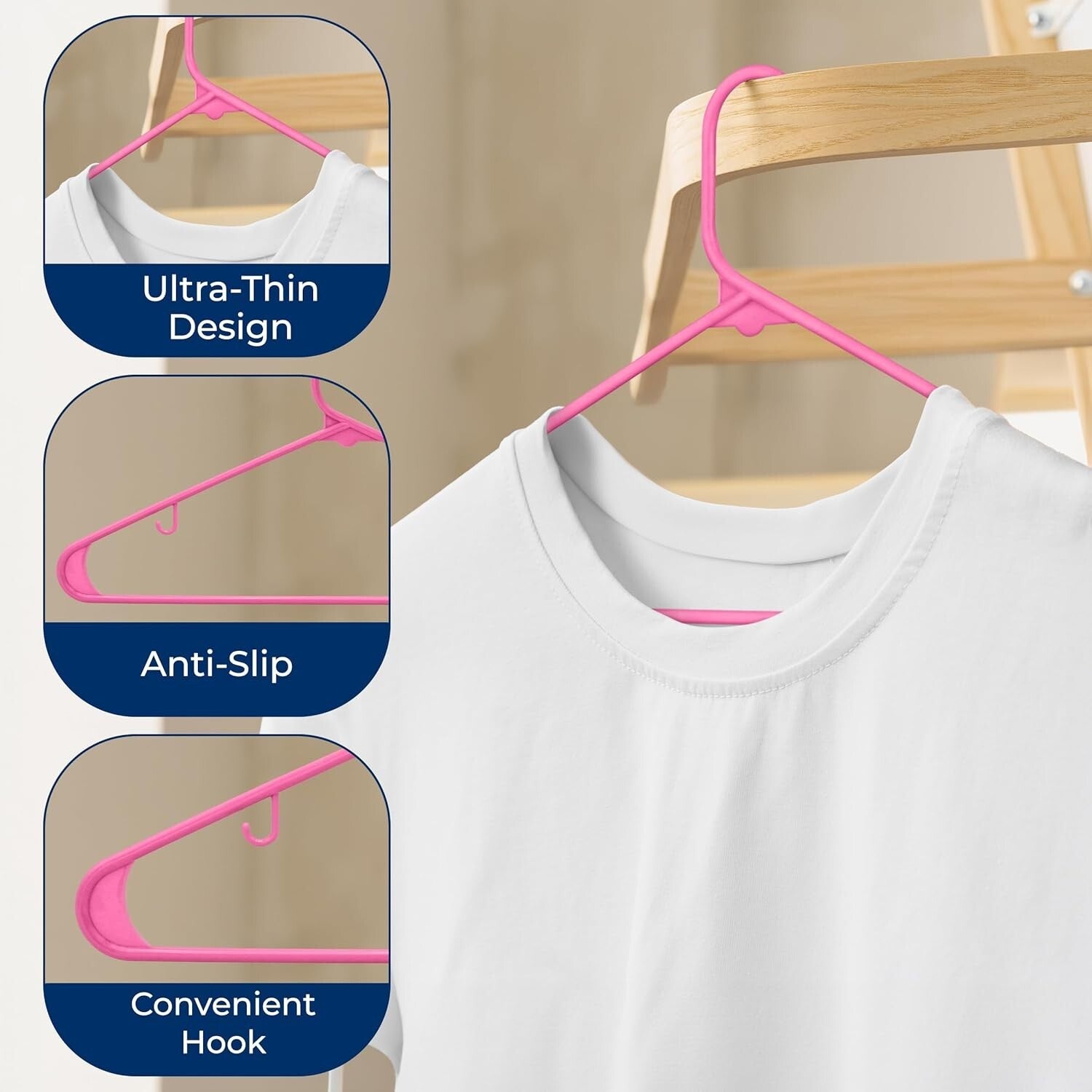Organize with 100 Non-Slip Triangle Plastic Hangers, Pink, for Every Garment