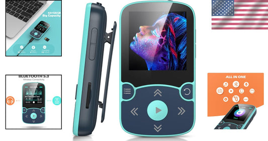 Compact 64GB Bluetooth MP3 Clip with Pedometer - FM Radio & Voice Recorder