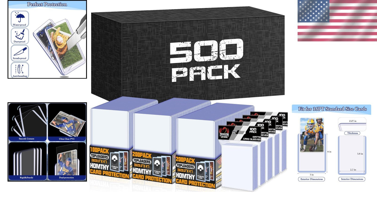 Durable Hard Plastic Toploaders - 1000 Clear Sleeves for Standard Trading Cards