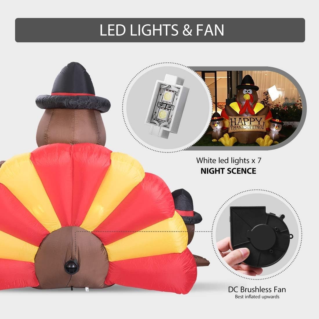 Bright White 6ft Inflatable Turkey Family - Perfect for Festive Outdoor Display