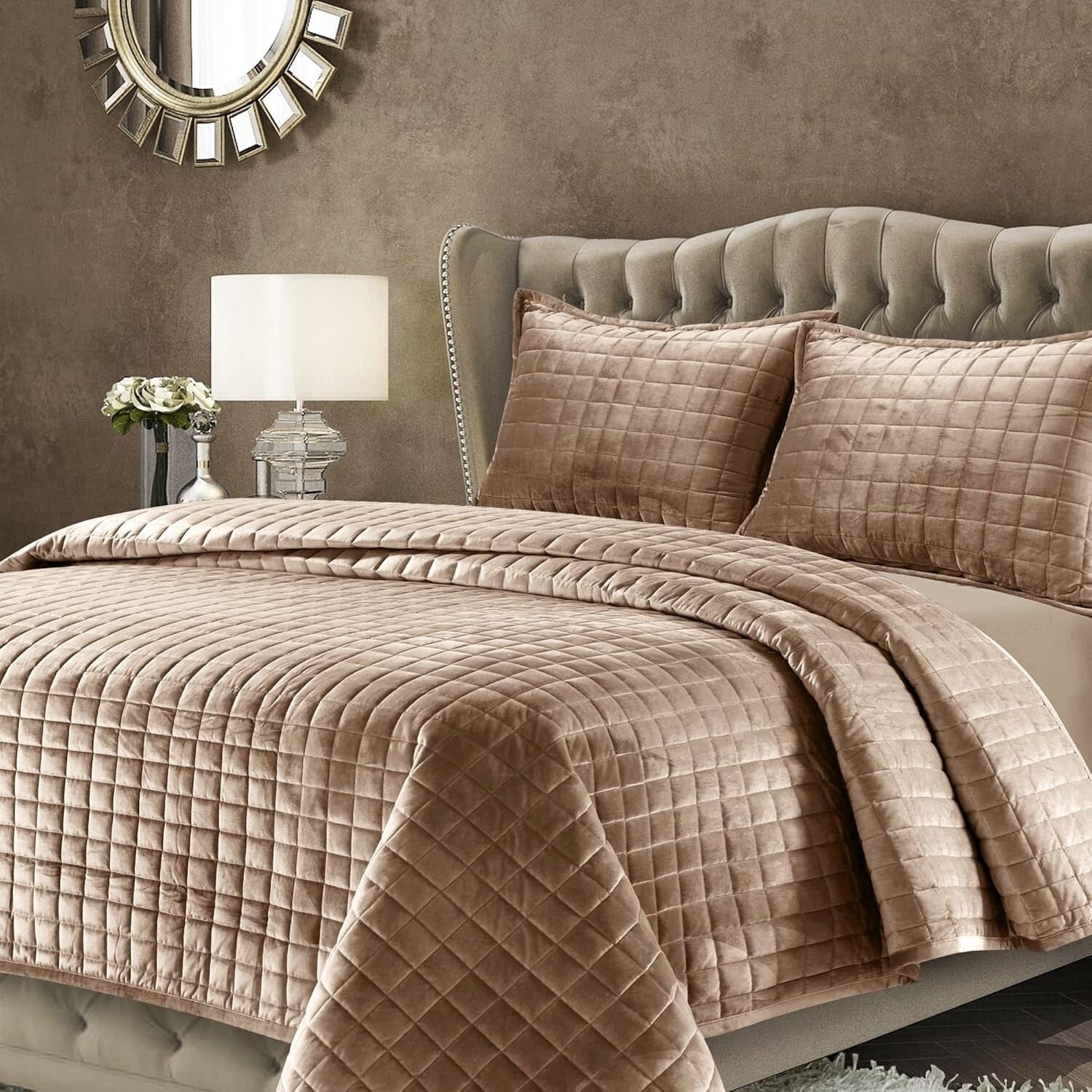 Contemporary King Velvet Bedding Set - Oversized Comforter & Matching Shams