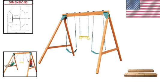 Backyard Ranger Wooden Swing Set with Two Swings and Trapeze - 350 lb Capacity