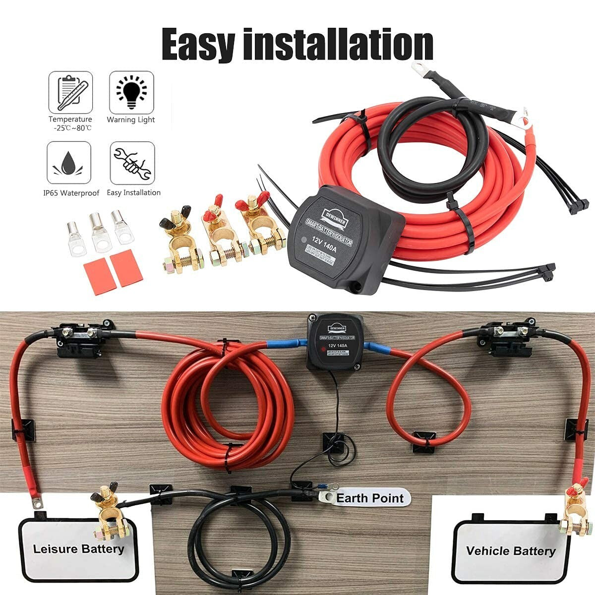 12V 140 Amp Dual Battery Isolator & Complete Wiring Kit for Easy Installations