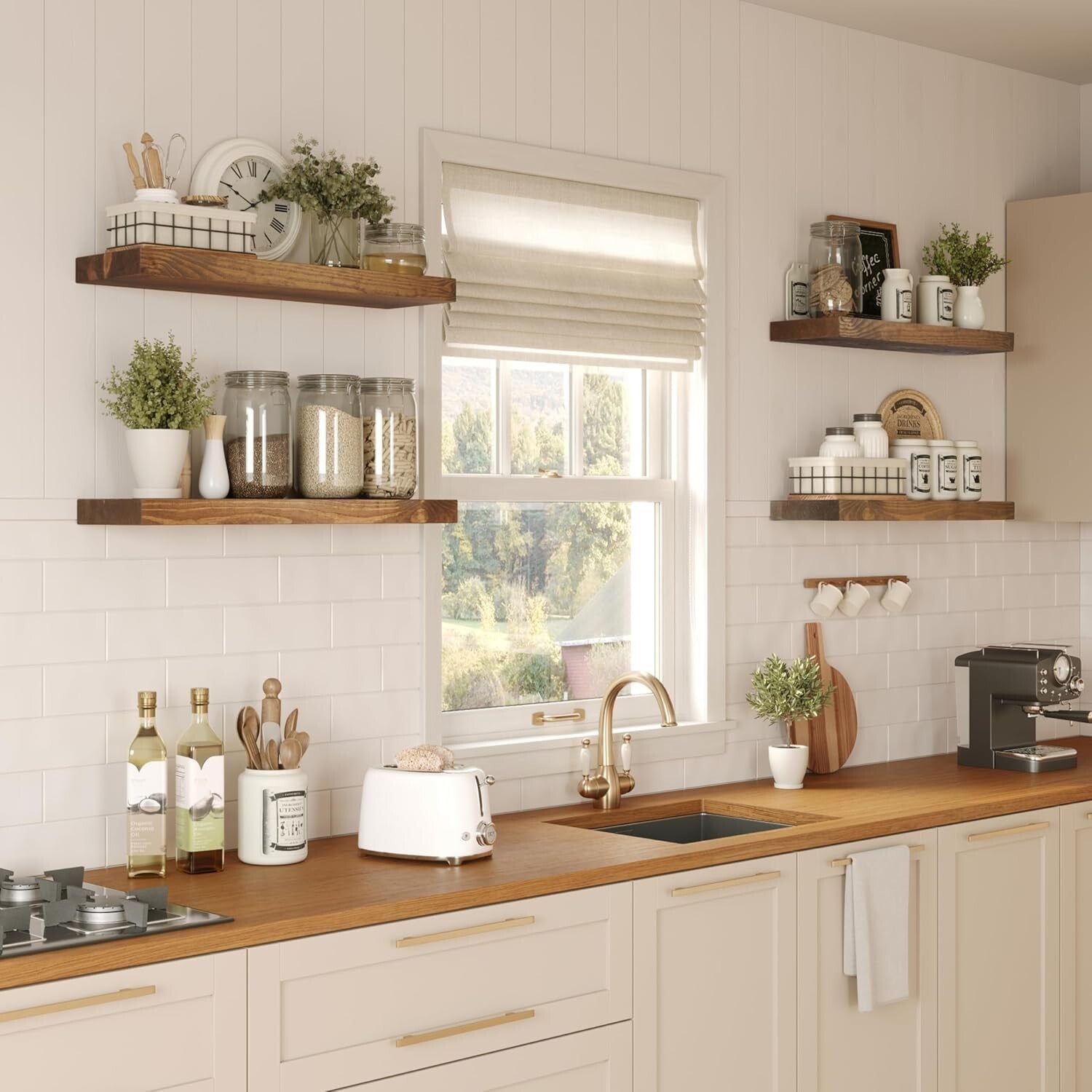 Elegant 24" Floating Shelves - Rustic Solid Wood for Kitchen and Living Room