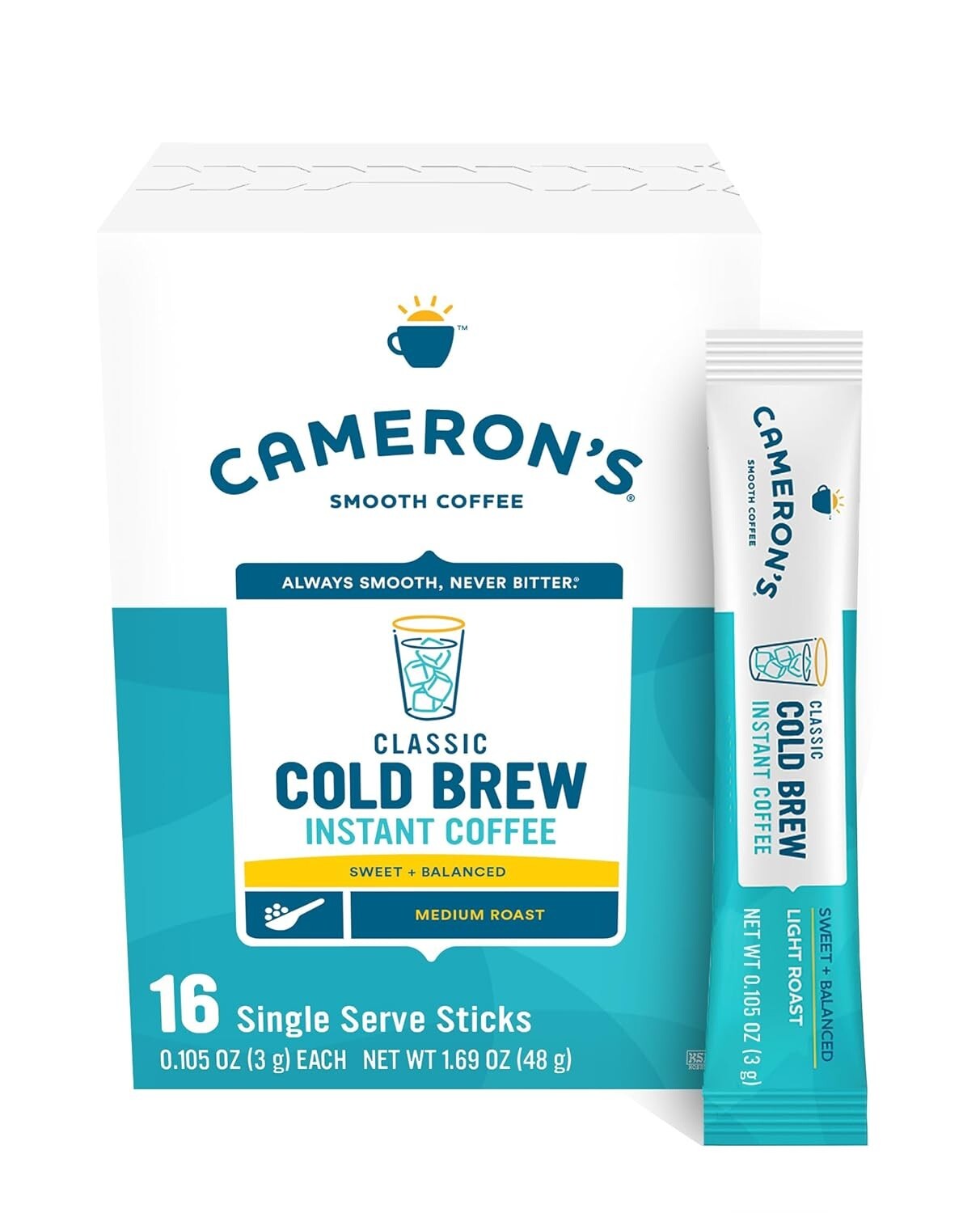 Cameron's 128 Count Instant Cold Brew Sticks - Sweet Balanced Coffee Experience