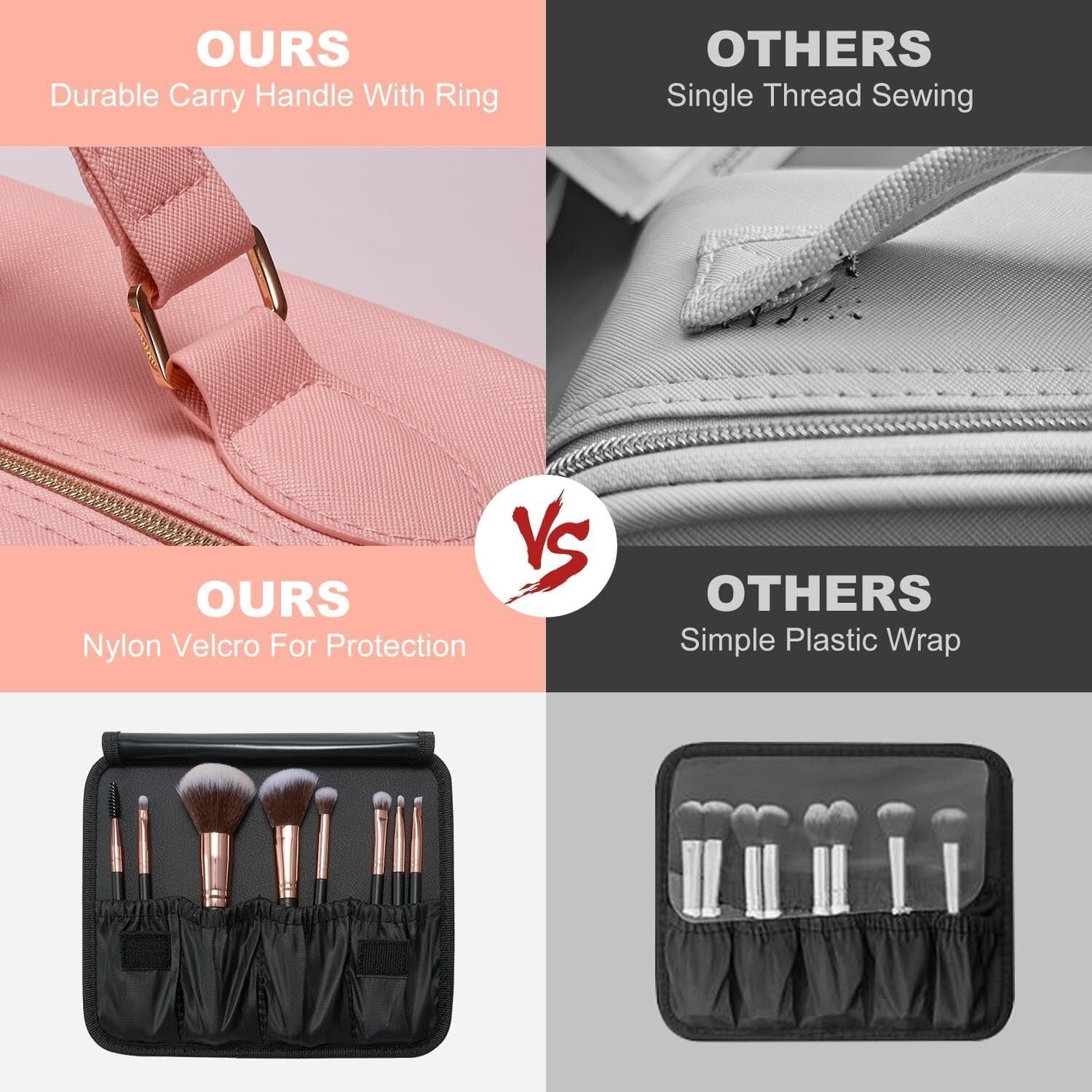 Elegant Travel Makeup Case with LED Mirror, 10X Magnifier & 8 Premium Brushes