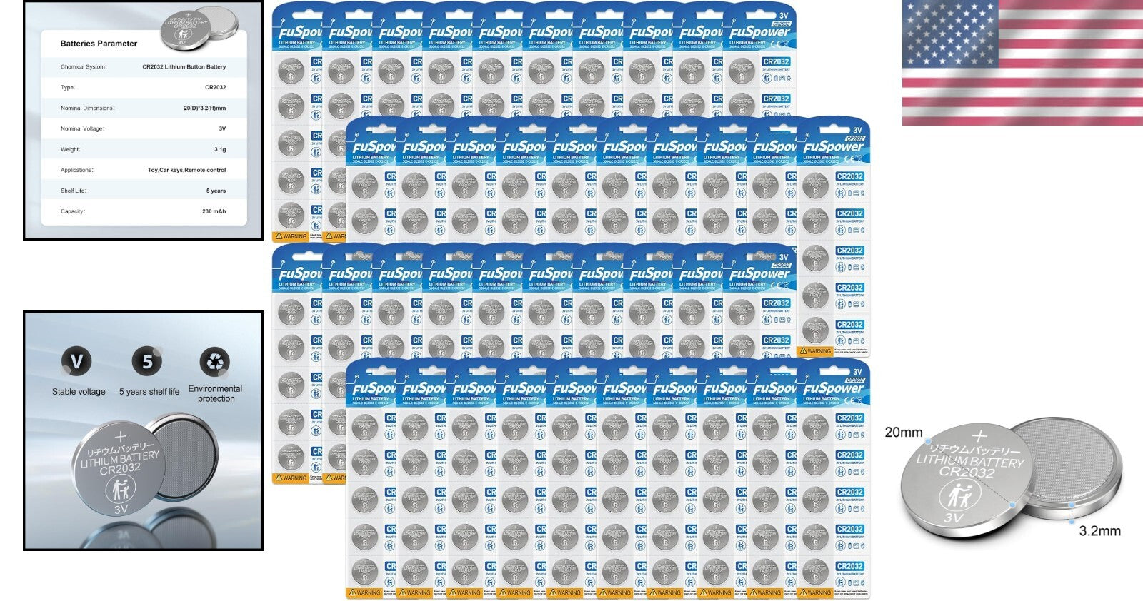 40-Pack CR2032 Lithium 3V Coin Batteries - Long-Lasting Power & Compatibility