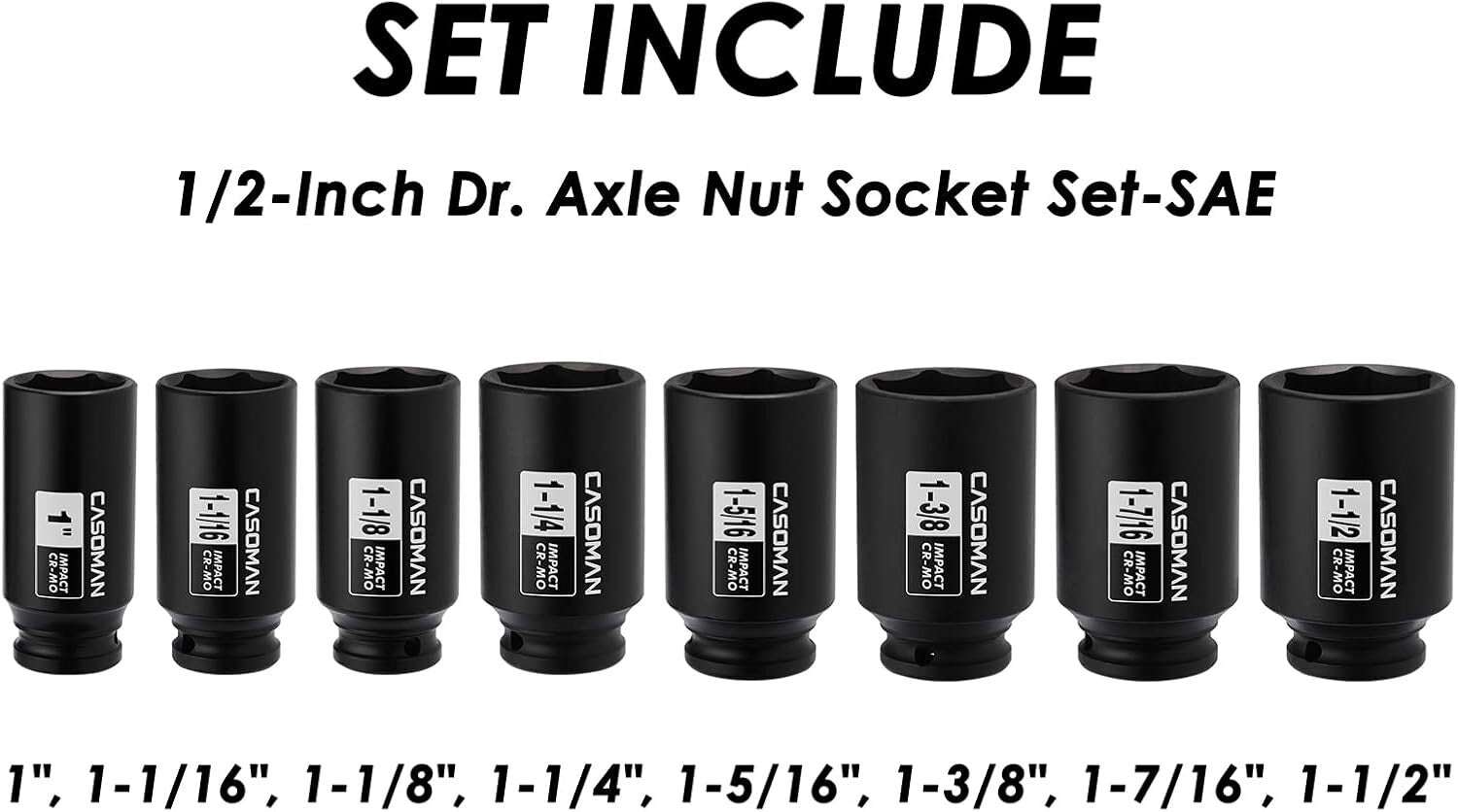 Durable 1/2-Inch Drive Deep Impact Socket Set - 8 Pieces with Storage Case