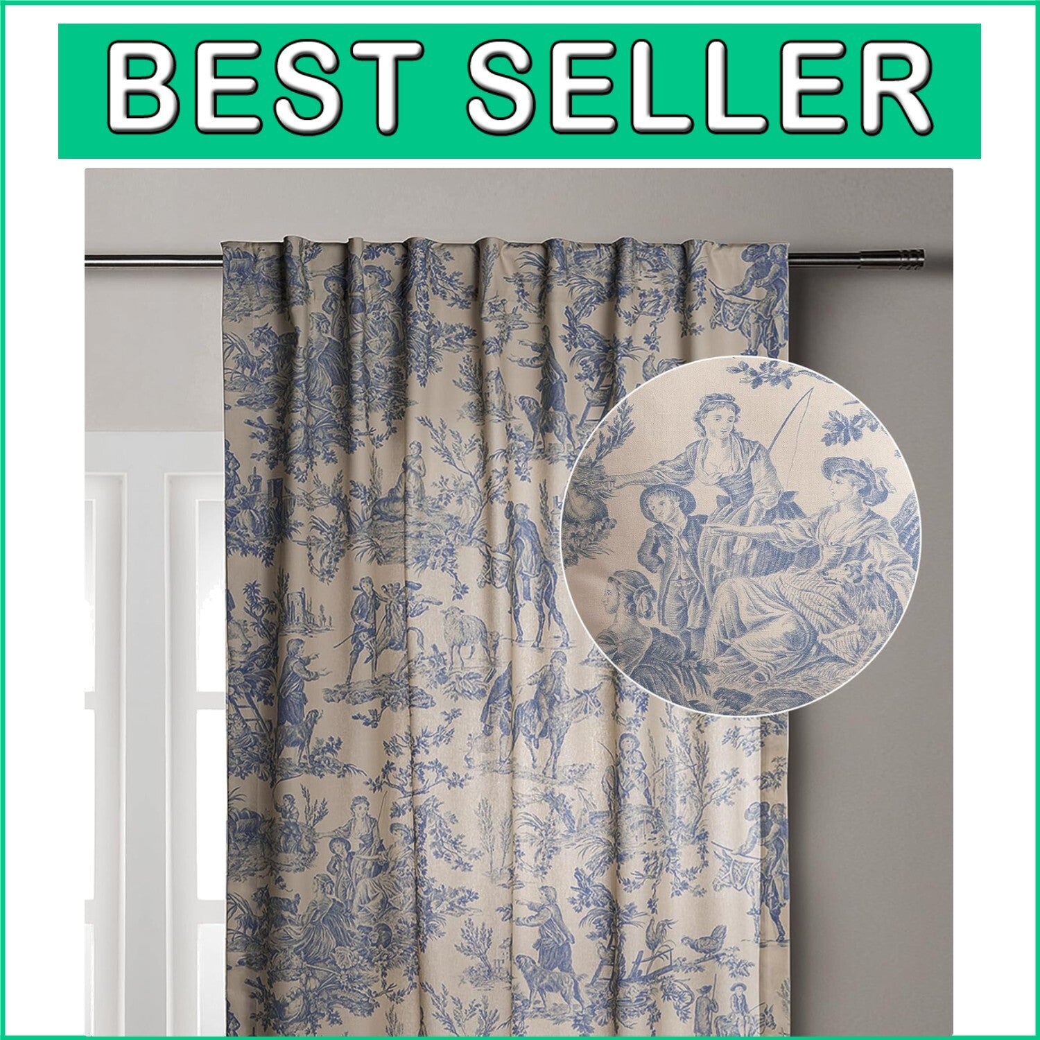 Charming 100% Cotton Toile Drapes 50" W x 108" L - Classic Elegance for Any Room