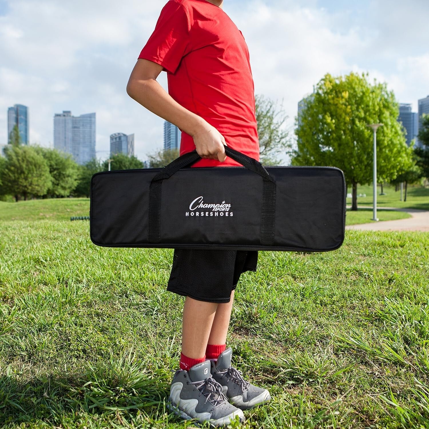 Classic Horseshoe Game Set: Four Steel Shoes and Stakes in Weather-Resistant Bag