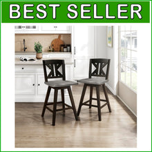 Load image into Gallery viewer, Elegant Black X-Back Swivel Bar Stools - Counter Height Set of 2 for Kitchen