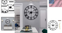 Load image into Gallery viewer, Large 24-Inch Silent Wall Clock - Rustic Round Metal Decor with Roman Numerals