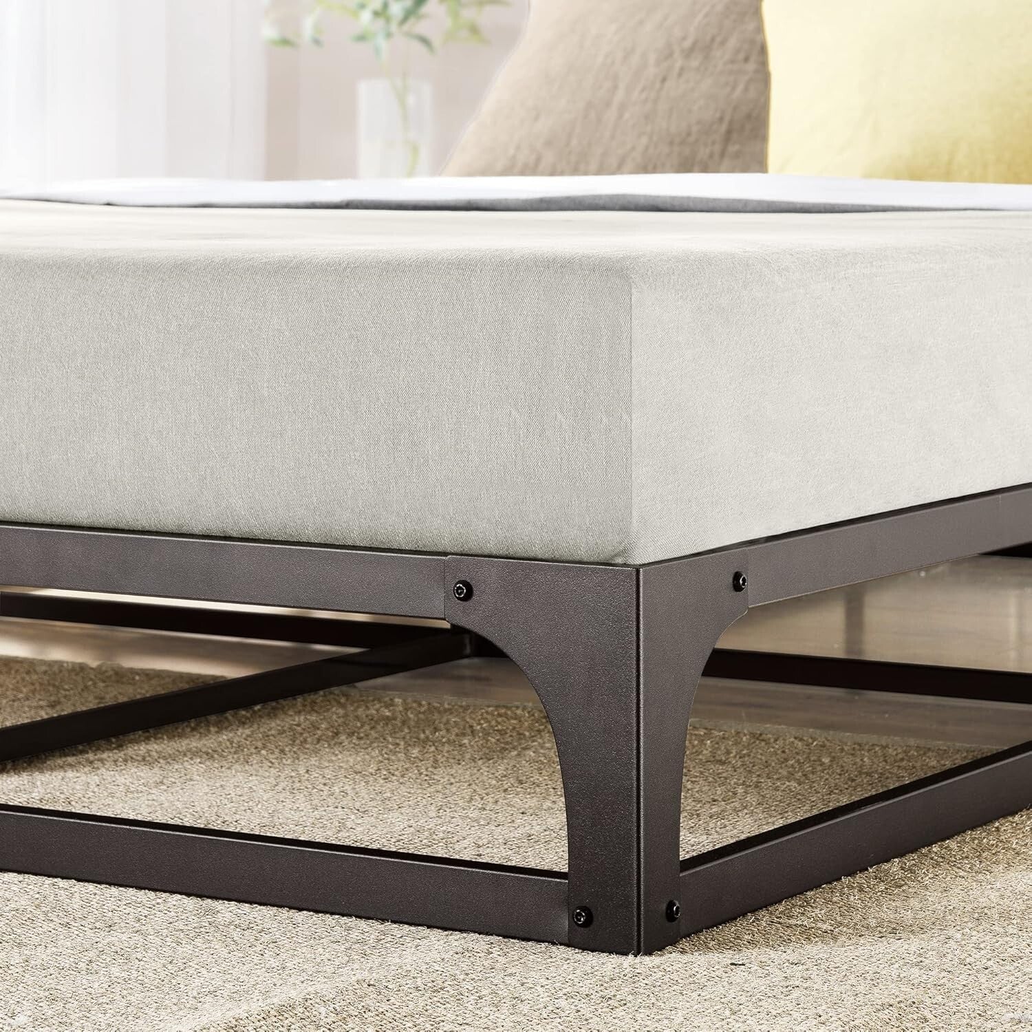 Queen Metal Platform Bed Frame with Integrated Steel Slat Support - Black Finish