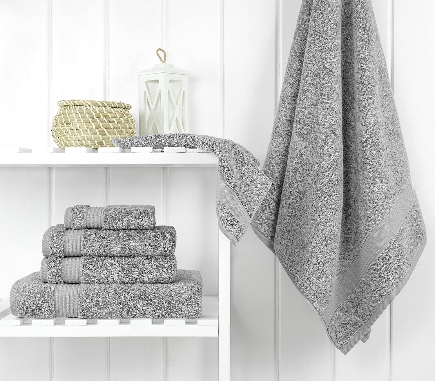6-Piece Bath Towel Set: Premium 600 GSM Absorbent Cotton Towels in Light Grey