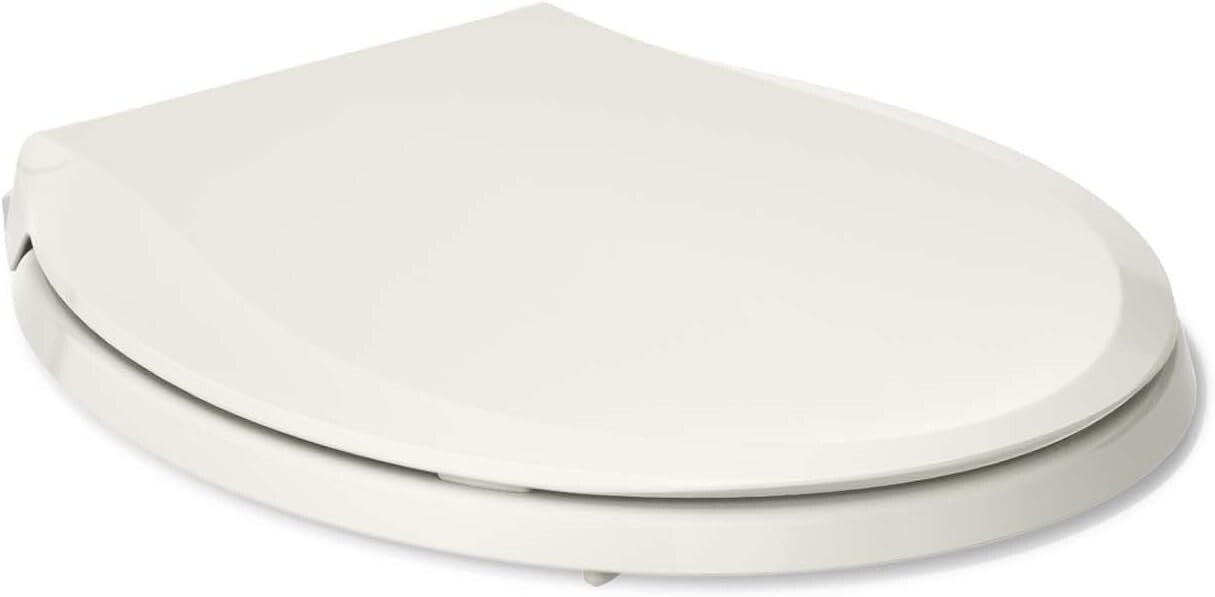 Modern Almond Round Toilet Seat with Grip-Tight Bumpers and Quiet-Close Lid