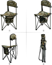 Load image into Gallery viewer, Lightweight Camo Tripod Stool with Backrest - Portable Camping Chair for 225 lbs