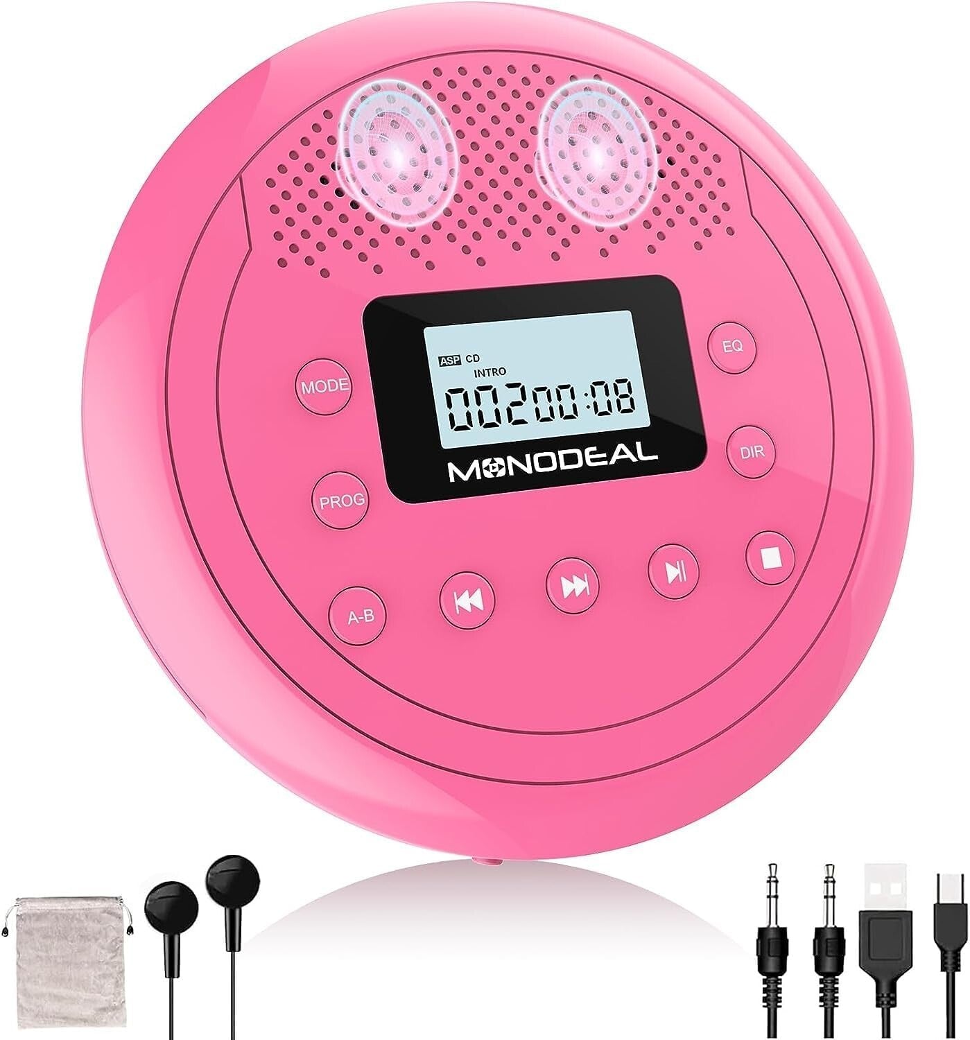 Travel-Friendly Rose Red CD Player with Headphones - Anti-Skip & TF Card Support