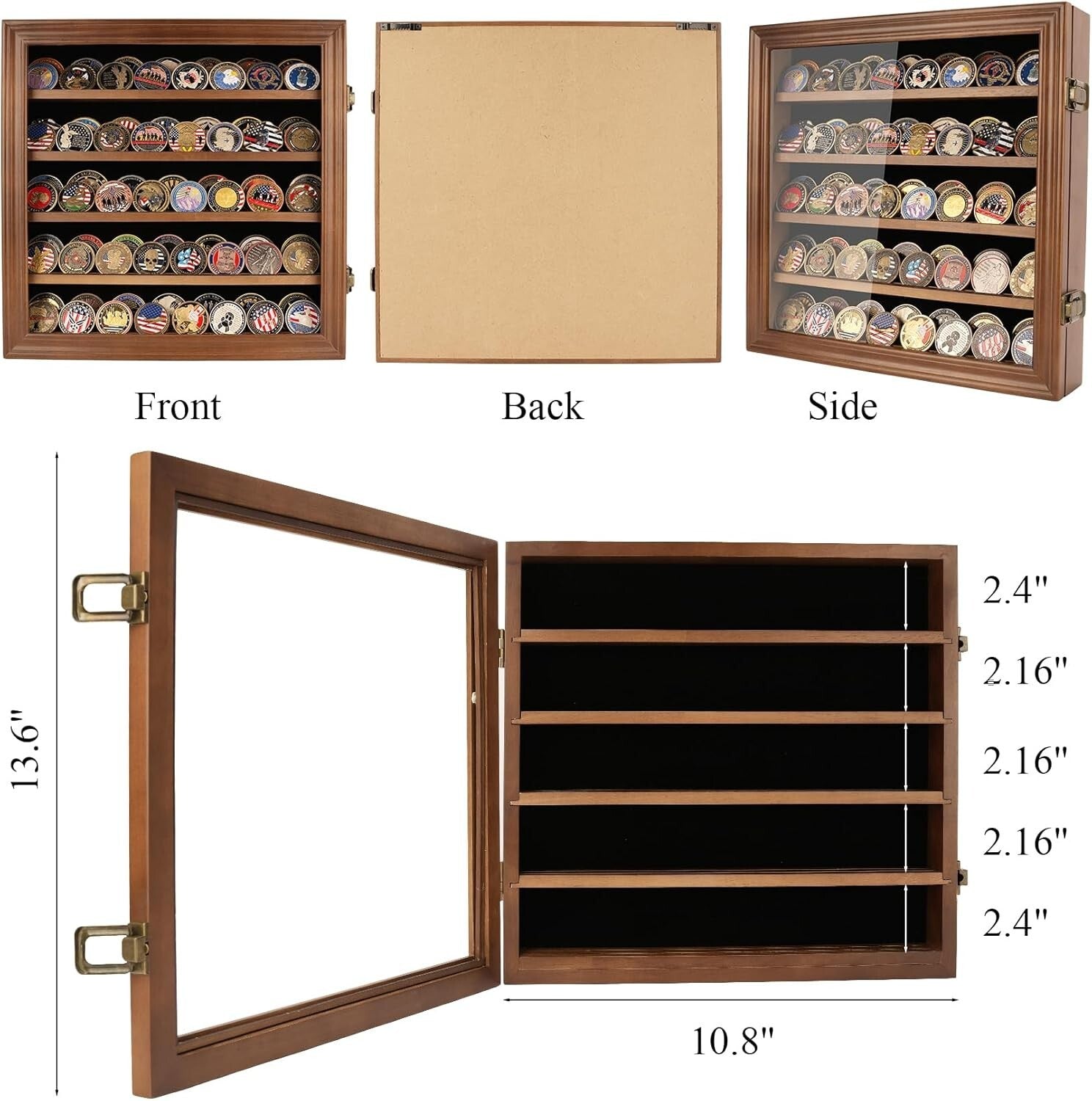 Elegant Military Challenge Coin Display Case with Toughened Glass & Shelves