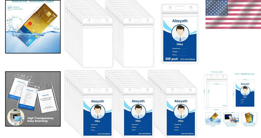 Best Value 200-Pack ID Badge Holders with Secure Zip Closure and PVC Material