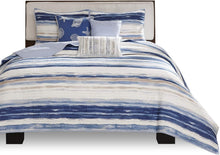 Load image into Gallery viewer, Navy/Aqua Coastal Quilt Set 6 pcs - Full/Queen with Hypoallergenic Coverlet