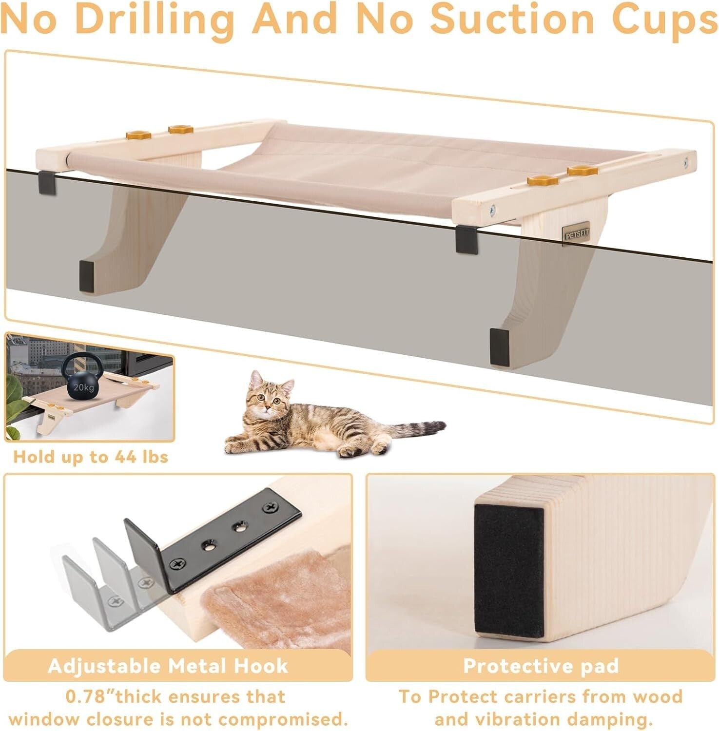 Space-Saving Cat Window Perch with Easy Assembly and Scratch-Resistant Pads