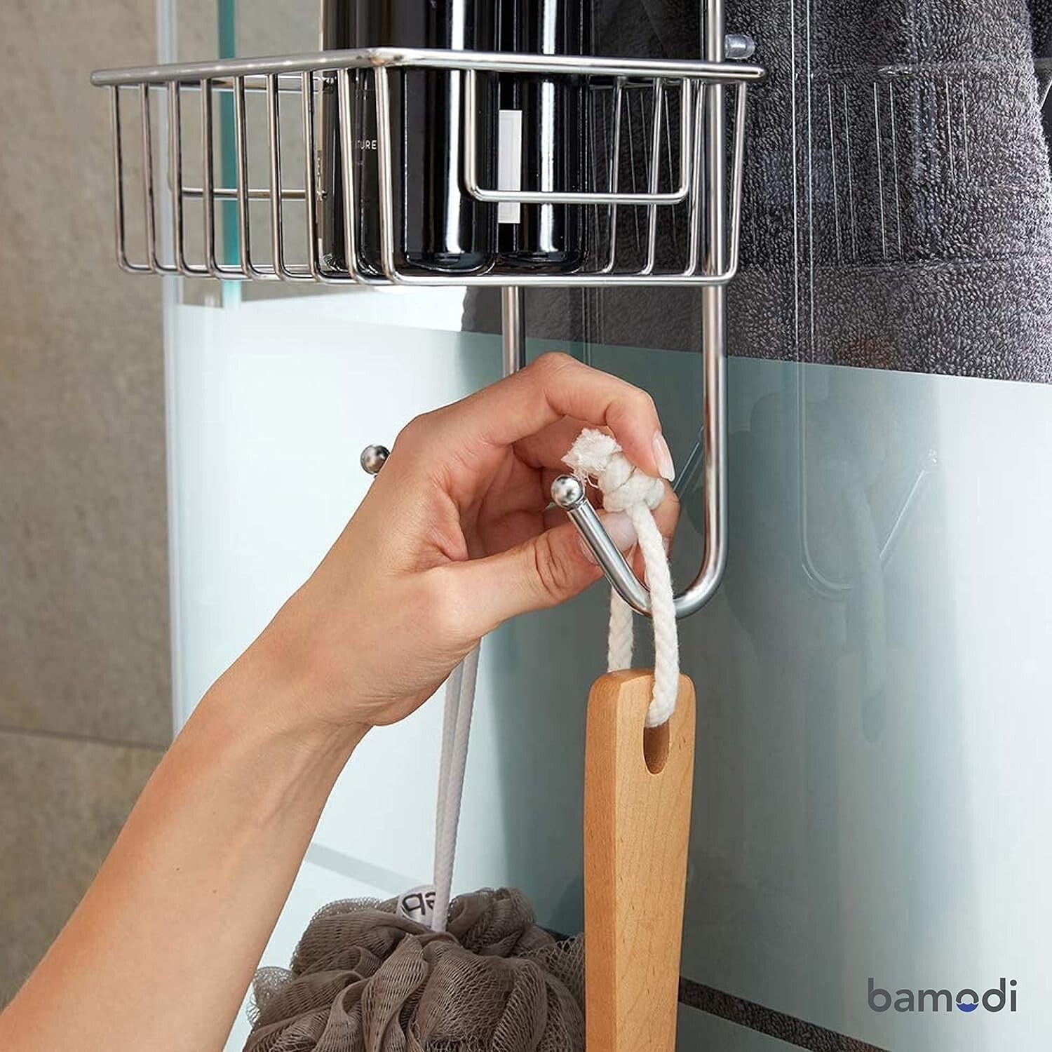 Durable Chrome-Plated Shower Caddy with 3 Shelves & Towel Hooks - Modern Design