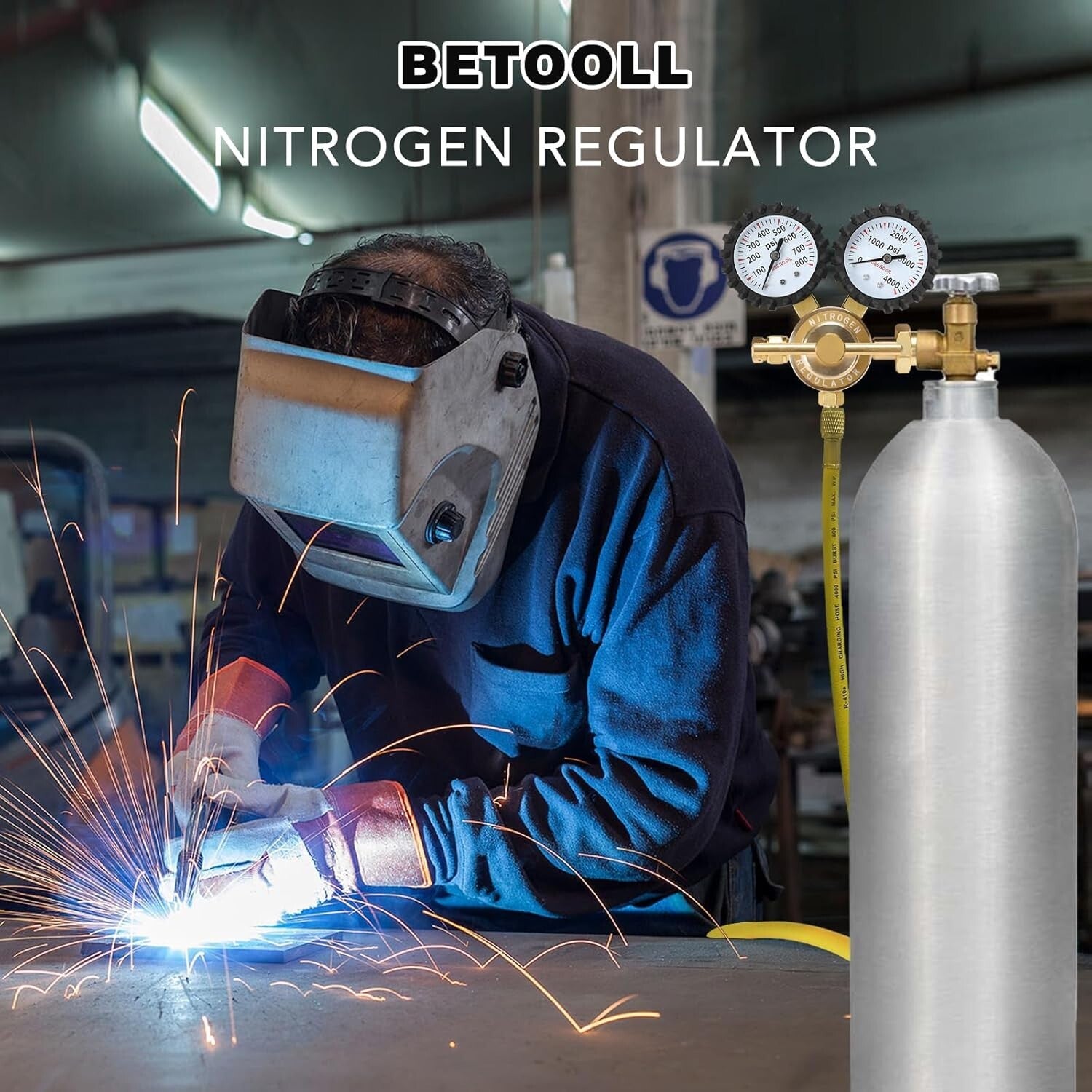 0-800 PSI Nitrogen Regulator for HVAC with 78.7" Safety Hose & Easy-Read Gauges