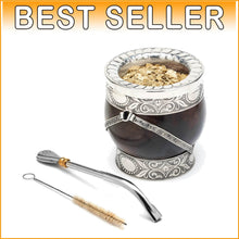 Load image into Gallery viewer, Artisan-Crafted Yerba Mate Gourd with German Silver &amp; Natural Finish - Gift Set