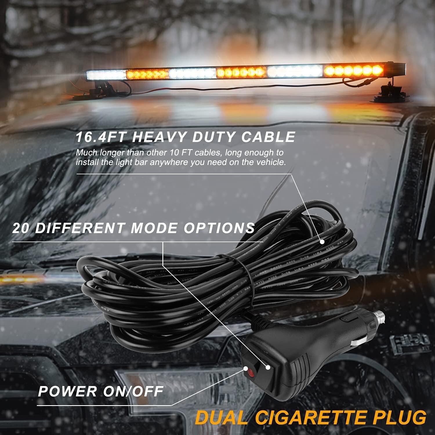 38.5" LED Strobe Light Bar - Amber/White Emergency Warning with Magnetic Mount