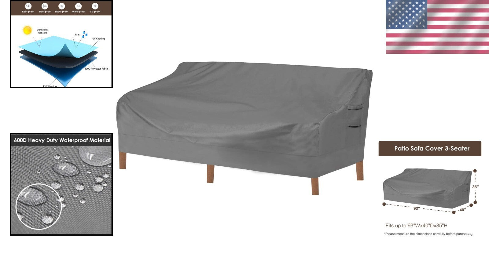 Durable 600D Waterproof Outdoor Sofa Cover with Air Vent - Fits 3-Seater